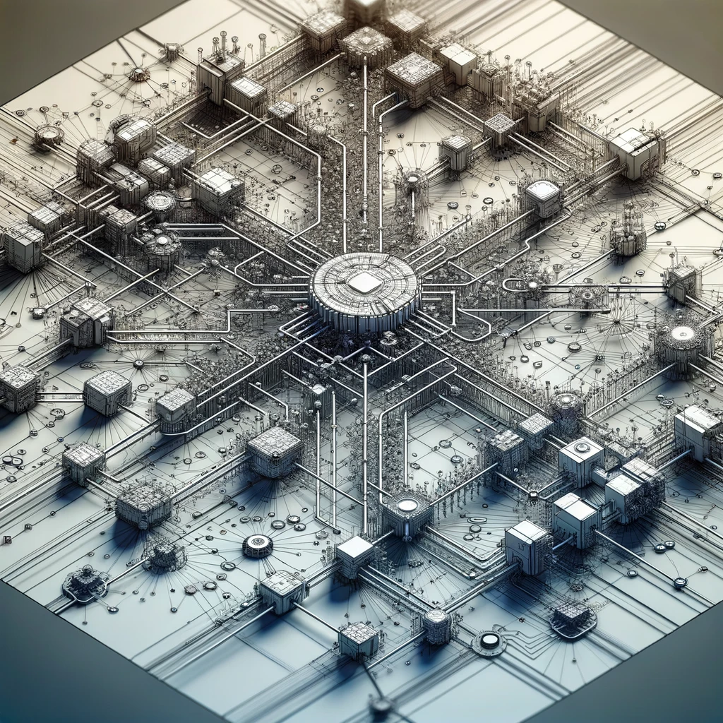 DALL·E 2024-02-08 21.50.47 - A detailed illustration of a network, featuring a complex web of interconnected nodes and pathways. These nodes represent computers or devices, while .webp